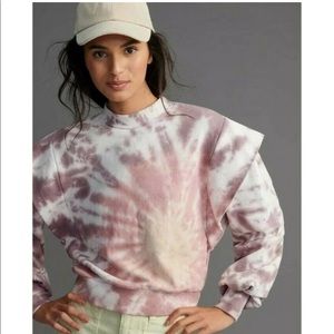 EN SAISON Tie Dye Statement Sleeve French Terry Sweatshirt Mauve Cream